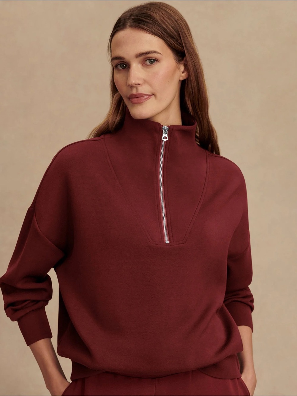 NWT Vero Moda Lydia Half-Zip Relaxed Turtleneck Sweater in Cabernet Burgundy XS